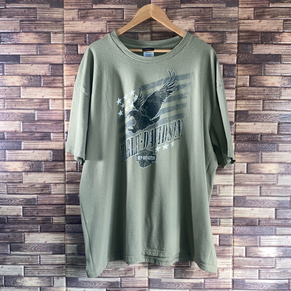 Mens 3XL Stampede Harley Davidson Burleson Tx Olive Green T Shirt EUC